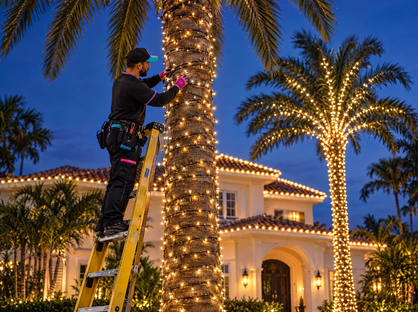 Magic City Holiday Lighting crew working in Pinecrest, FL